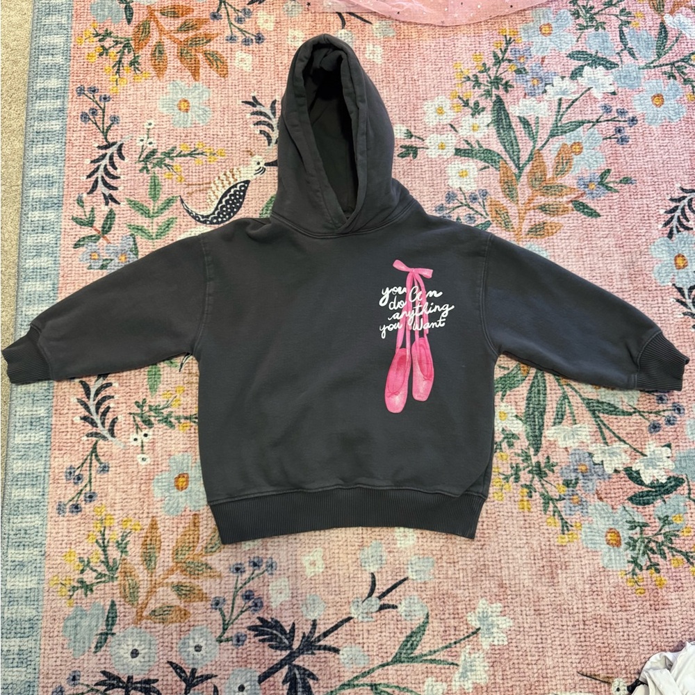 Zara Kids Black Hoodie with Pink Ballet Shoes